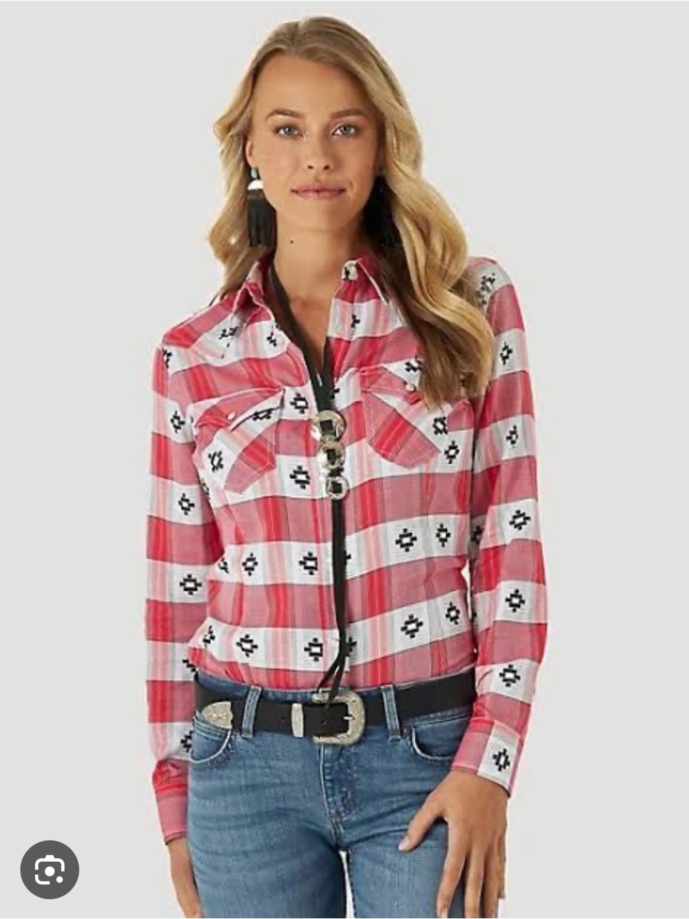 Wrangler Retro Red Aztec Plaid Snap Shirt